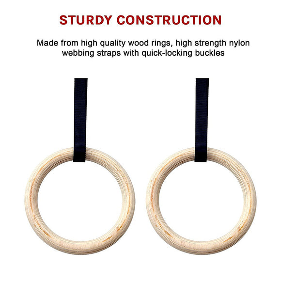 235mm Wooden Gymnastic Rings – Olympic Gym Strength Training & Fitness