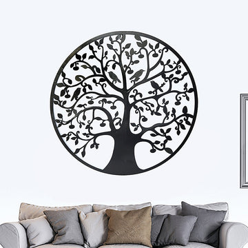 Black Tree of Life Wall Art Hanging Metal Iron Sculpture Garden 60cm - 0