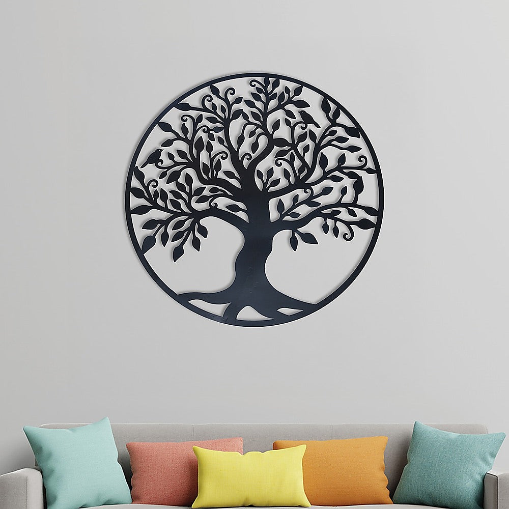 Black Tree of Life Wall Art Hanging Metal Iron Sculpture Garden 99cm - 0