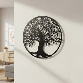 Black Tree of Life Wall Art Hanging Metal Iron Sculpture Garden 99cm - 0