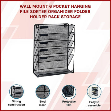 Wall Mount 6 Pocket Hanging File Sorter Organizer Folder Holder Rack Storage - 0