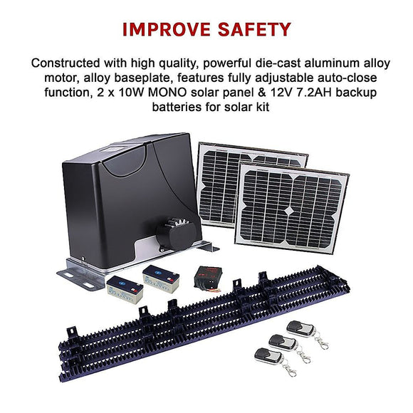 Automatic Sliding Gate Opener – 1000KG Slide Gate Opener with 20w Solar Kit