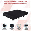 Palermo King Single Ensemble Bed Base Midnight Black Linen Fabric-3