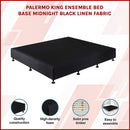 Palermo King Ensemble Bed Base Midnight Black Linen Fabric-3