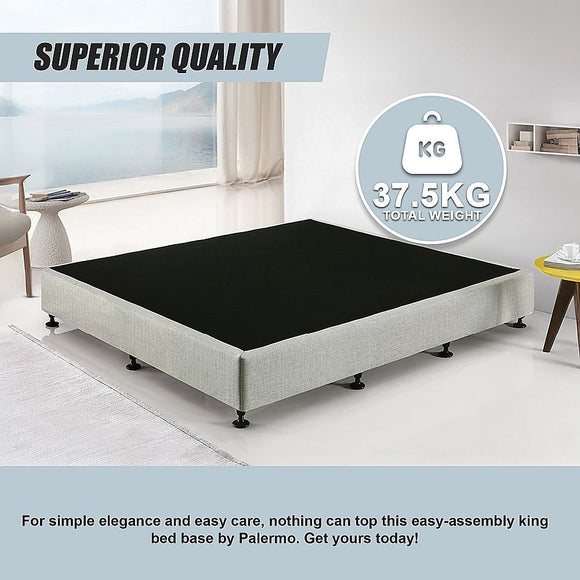 Palermo King Ensemble Bed Base Platinum Light Grey Linen Fabric