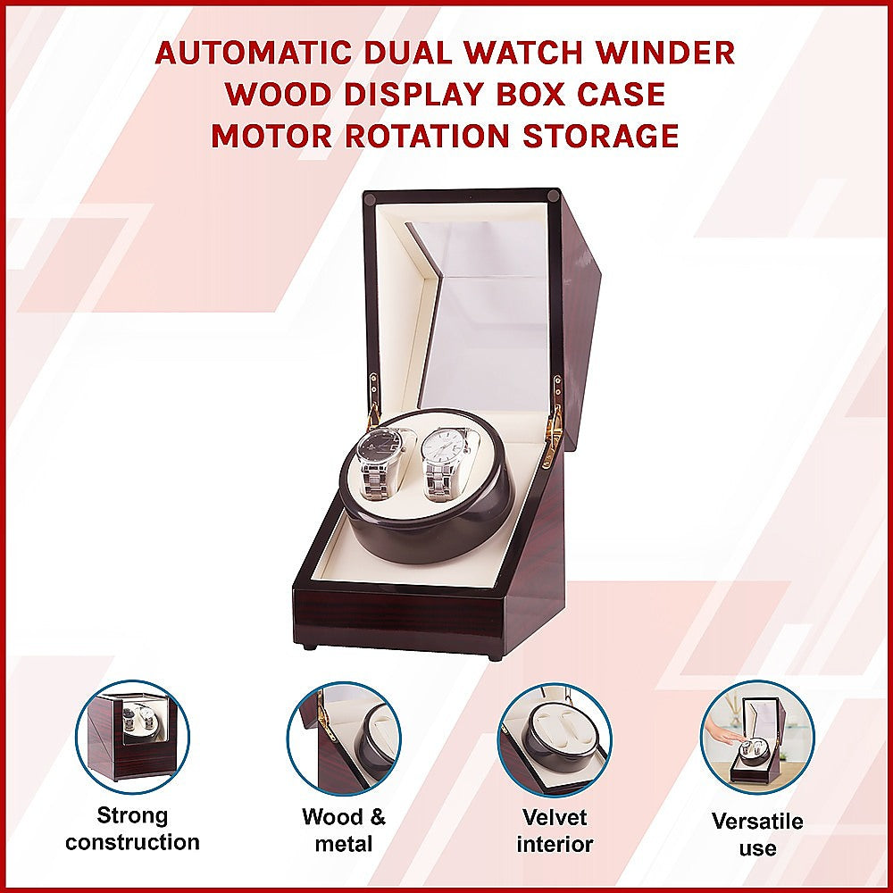 Automatic Dual Watch Winder Wood Display Box Case Motor Rotation Storage