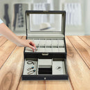 12 Grids Watch Display Case Leather jewellery Storage Box Organiser Lock Key-1