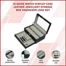 12 Grids Watch Display Case Leather jewellery Storage Box Organiser Lock Key-6