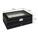 12 Grids Watch Display Case Leather jewellery Storage Box Organiser Lock Key-10