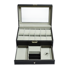12 Grids Watch Display Case Leather jewellery Storage Box Organiser Lock Key