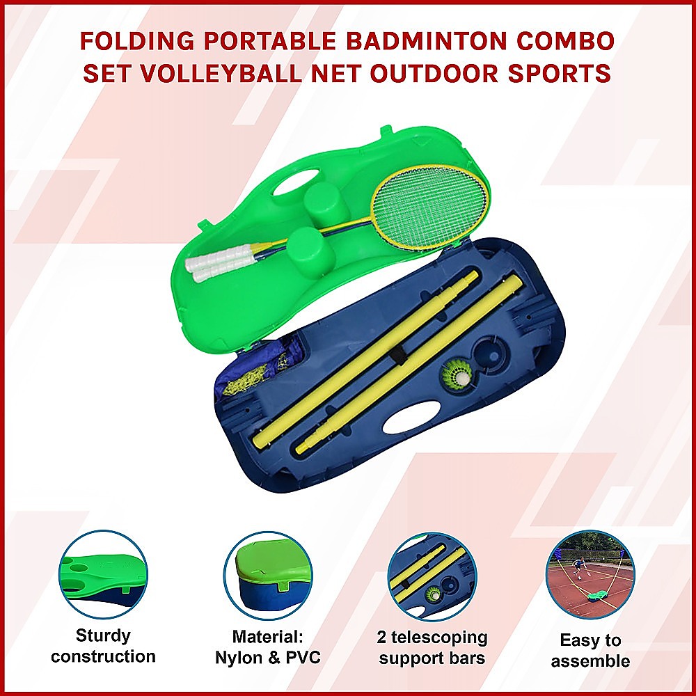 Folding Portable Badminton Combo Set Volleyball Net Outdoor Sports