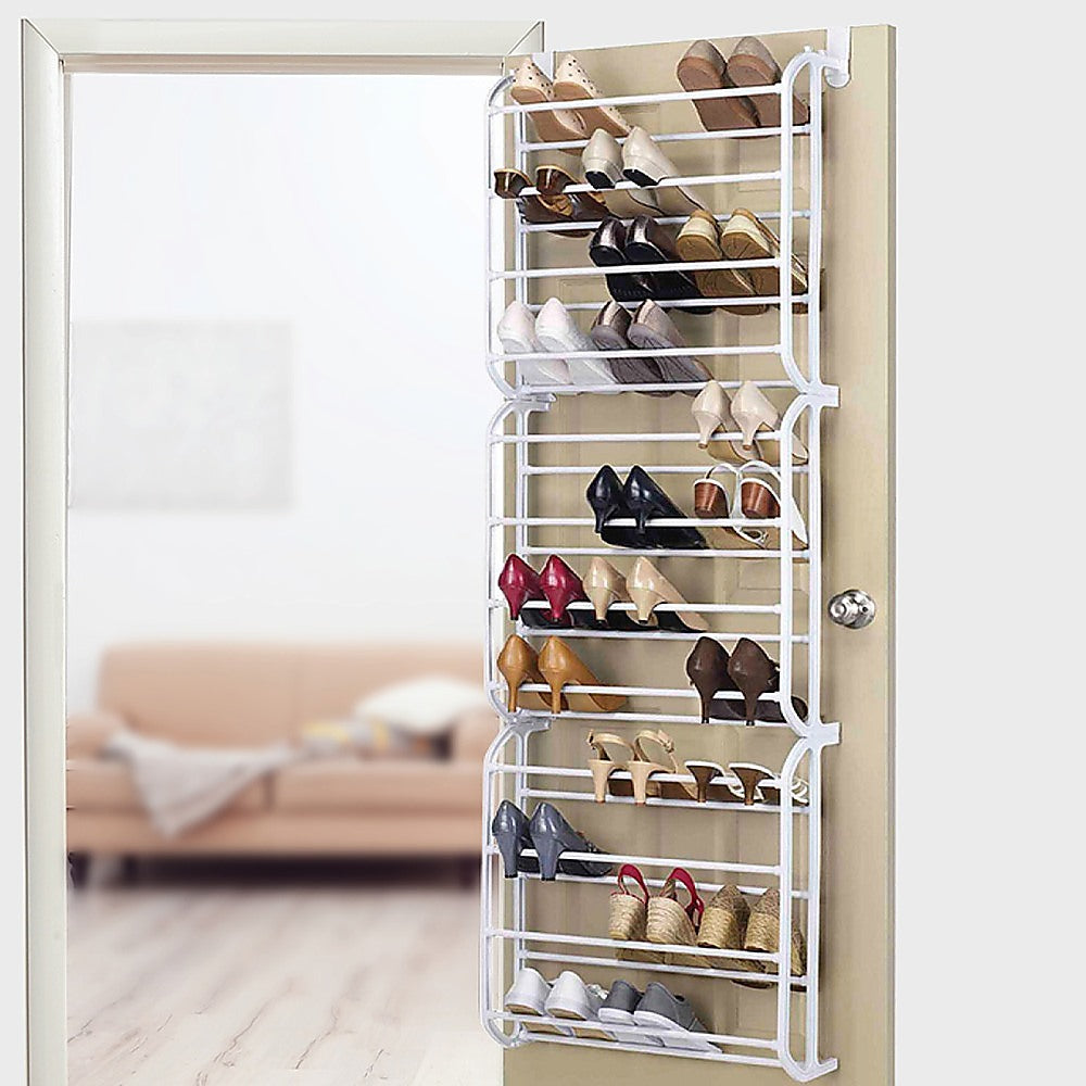 36 Pair Shoe Holder Organiser Over The Door Hanging Shelf Rack Storage Hook - 0