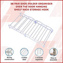 36 Pair Shoe Holder Organiser Over The Door Hanging Shelf Rack Storage Hook-3