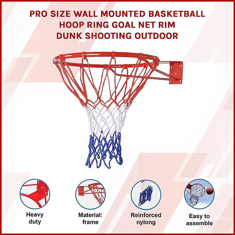 Pro Size Wall Mounted Basketball Hoop Ring Goal Net Rim Dunk Shooting Outdoor