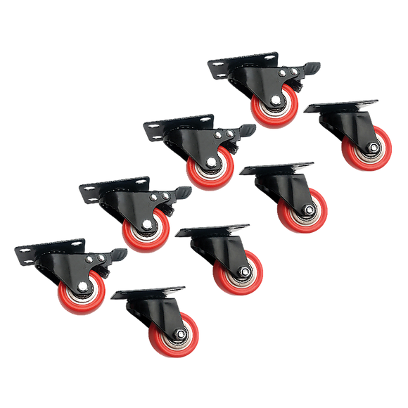 8 x 2" Polyurethane Castor Wheels - Swivel and 4 with brake