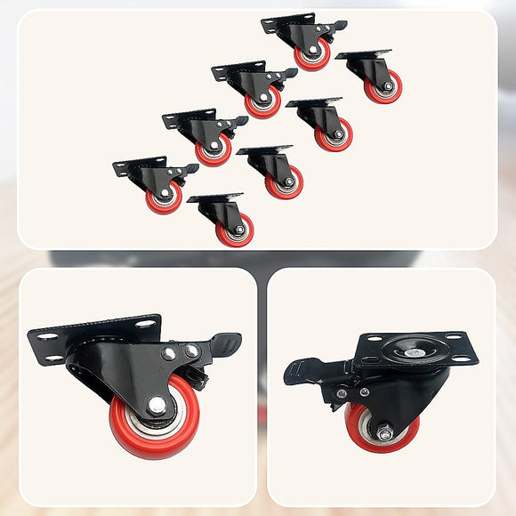 8 x 2" Polyurethane Castor Wheels - Swivel and 4 with brake