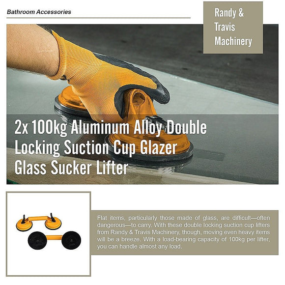 2x 100kg Aluminum Alloy Double Locking Suction Cup Glazer Glass Sucker Lifter