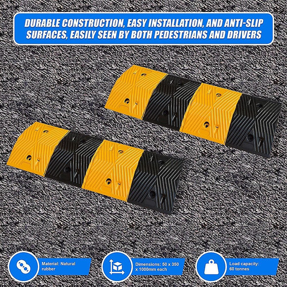 Pair of 1m Long 60T Load Rubber Speed Bump Hump Modular Speed Humps Road Hump