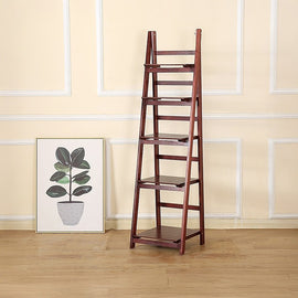 5 Tier Wooden Ladder Shelf Stand Storage Book Shelves Shelving Display Rack - 0