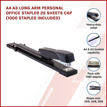A4 A3 Long Arm Personal Office Stapler 25 sheets CAP (1000 staples included) - 0