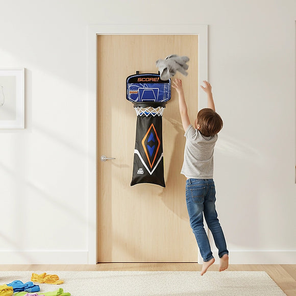 Hamper Basketball Laundry Hoop Hanging Clothes Basket Storage Kids Fun Door Bag