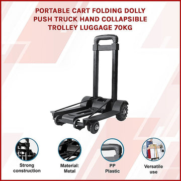 Portable Cart Folding Dolly Push Truck Hand Collapsible Trolley Luggage 70Kg - 0
