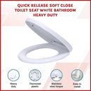Quick Release Soft Close Toilet Seat White Bathroom Heavy Duty-3
