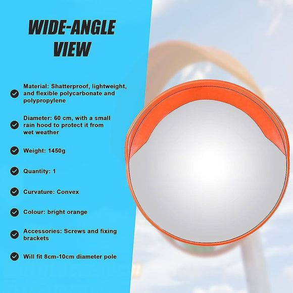 60cm Round Convex Mirror Blind Spot Safety Traffic Driveway Shop Wide Angle