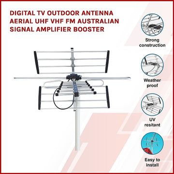 Digital TV Outdoor Antenna Aerial UHF VHF FM Signal Booster HD - 0