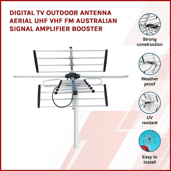 Digital TV Outdoor Antenna Aerial UHF VHF FM Signal Booster HD