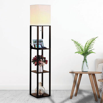 Shelf Floor Lamp - Shade Diffused Light Source with Open-Box Shelves - 0