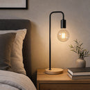 Modern Table lamp Desk Light Timber Base Bedside Bedroom Black-5
