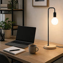 Modern Table lamp Desk Light Timber Base Bedside Bedroom Black-7