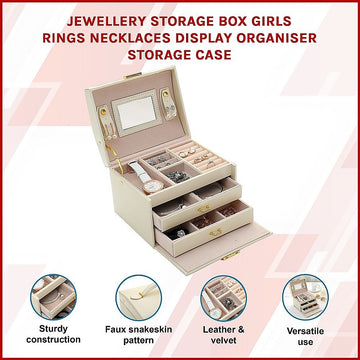 Jewellery Storage Box Girls Ring Necklace Display Organiser Case For Neat Accessory Storage - 0