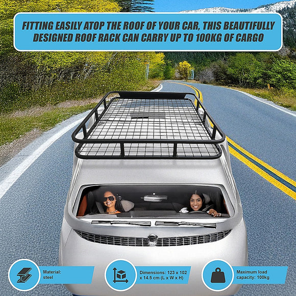 Universal Roof Rack Basket - Car Luggage Carrier Steel Cage Vehicle Cargo