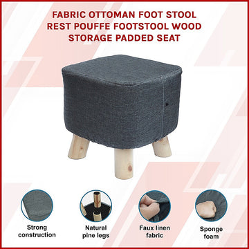 Fabric Ottoman Foot Stool Rest Pouffe Footstool Wood Storage Padded Seat - 0