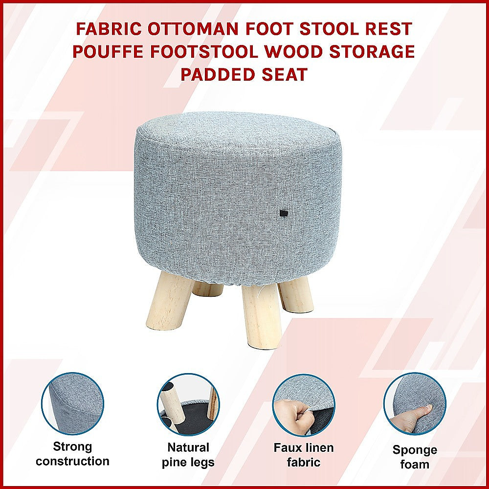 Fabric Ottoman Foot Stool Rest Pouffe Footstool Wood Storage Padded Seat