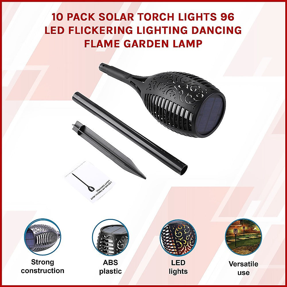 10 Pack Solar Torch Lights 96 LED Flickering Lighting Dancing Flame Garden Lamp