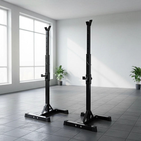 Adjustable Squat Rack Pair Steel Barbell Bench Press Stands Gym Home