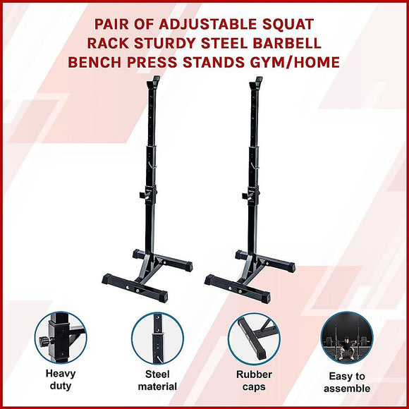 Adjustable Squat Rack Pair Steel Barbell Bench Press Stands Gym Home