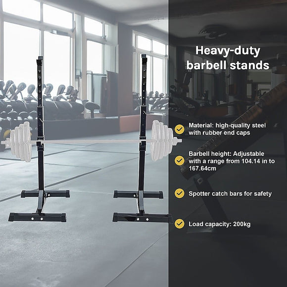Adjustable Squat Rack Pair Steel Barbell Bench Press Stands Gym Home