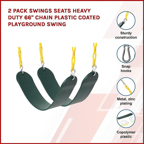 2 Pack Heavy Duty Playground Swing Seats with 66 Inch Plastic Coated Chains for Outdoor Backyard Play