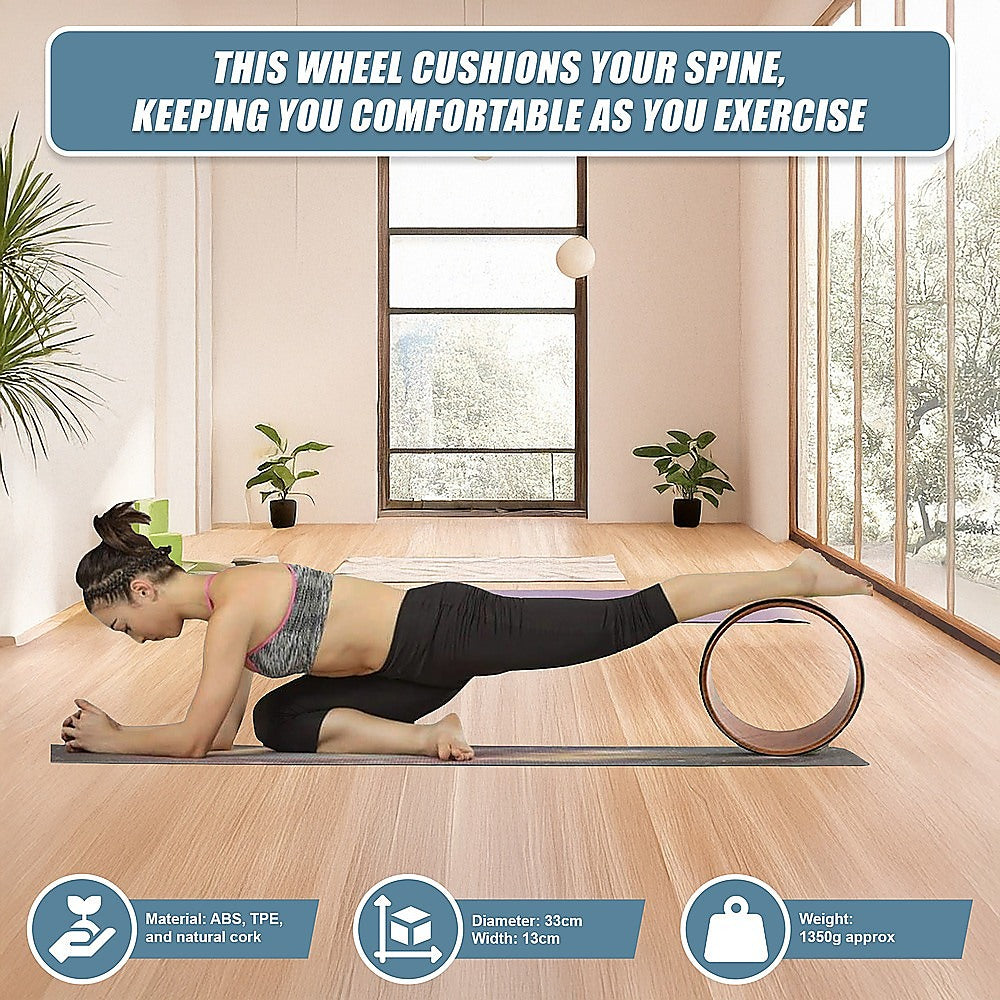 Yoga Pilates Wheel Cork Circle Prop Back Chest Hips Abdomen Stretch Roller