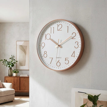 Modern Rose Gold Wall Clock – Silent Non-Ticking Quartz Battery Operated Design - 0