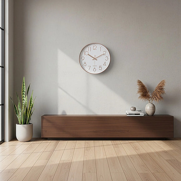 Modern Rose Gold Wall Clock – Silent Non-Ticking Quartz Battery Operated Design
