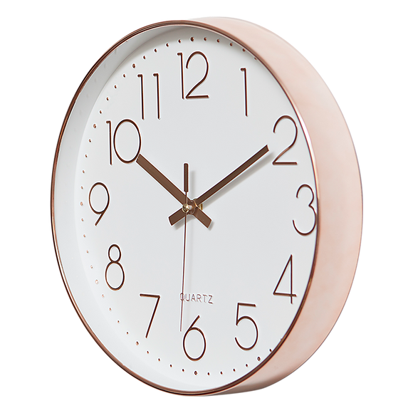 Modern Rose Gold Wall Clock – Silent Non-Ticking Quartz Battery Operated Design