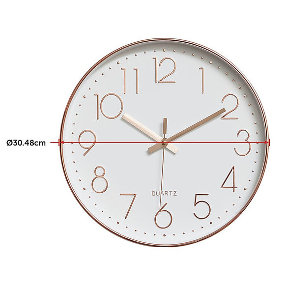 Modern Rose Gold Wall Clock – Silent Non-Ticking Quartz Battery Operated Design