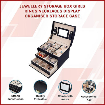 Jewellery Storage Box – Organiser Case for Rings, Necklaces and Accessories Display - 0