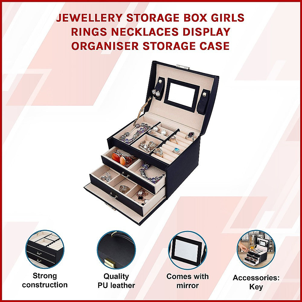 Jewellery Storage Box Girls Rings Necklaces Display Organiser Storage Case