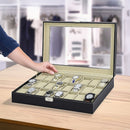 Watch Box - 24 Slot Luxury Display Case With Framed Glass Lid-1